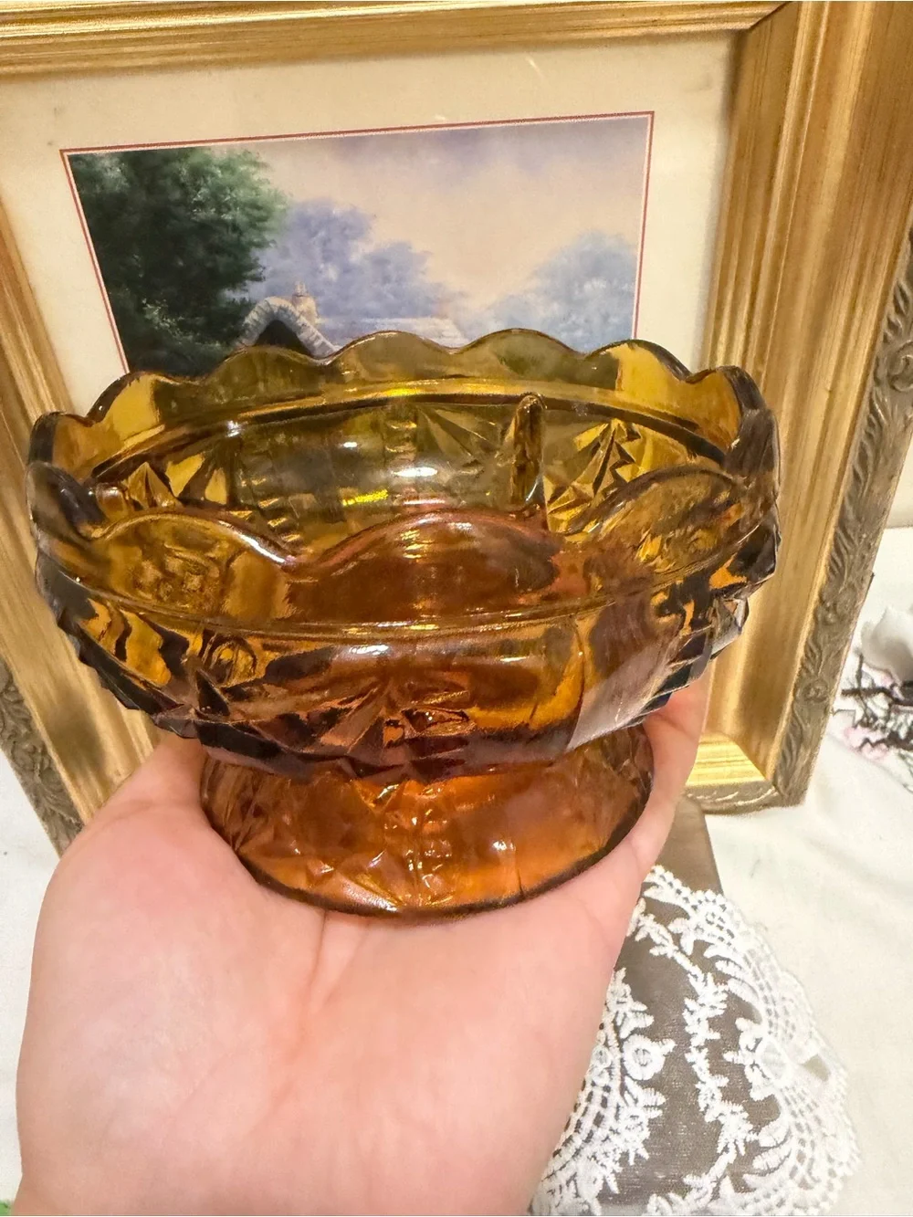 Vtg Indiana Glass Amber Fairy Lamp